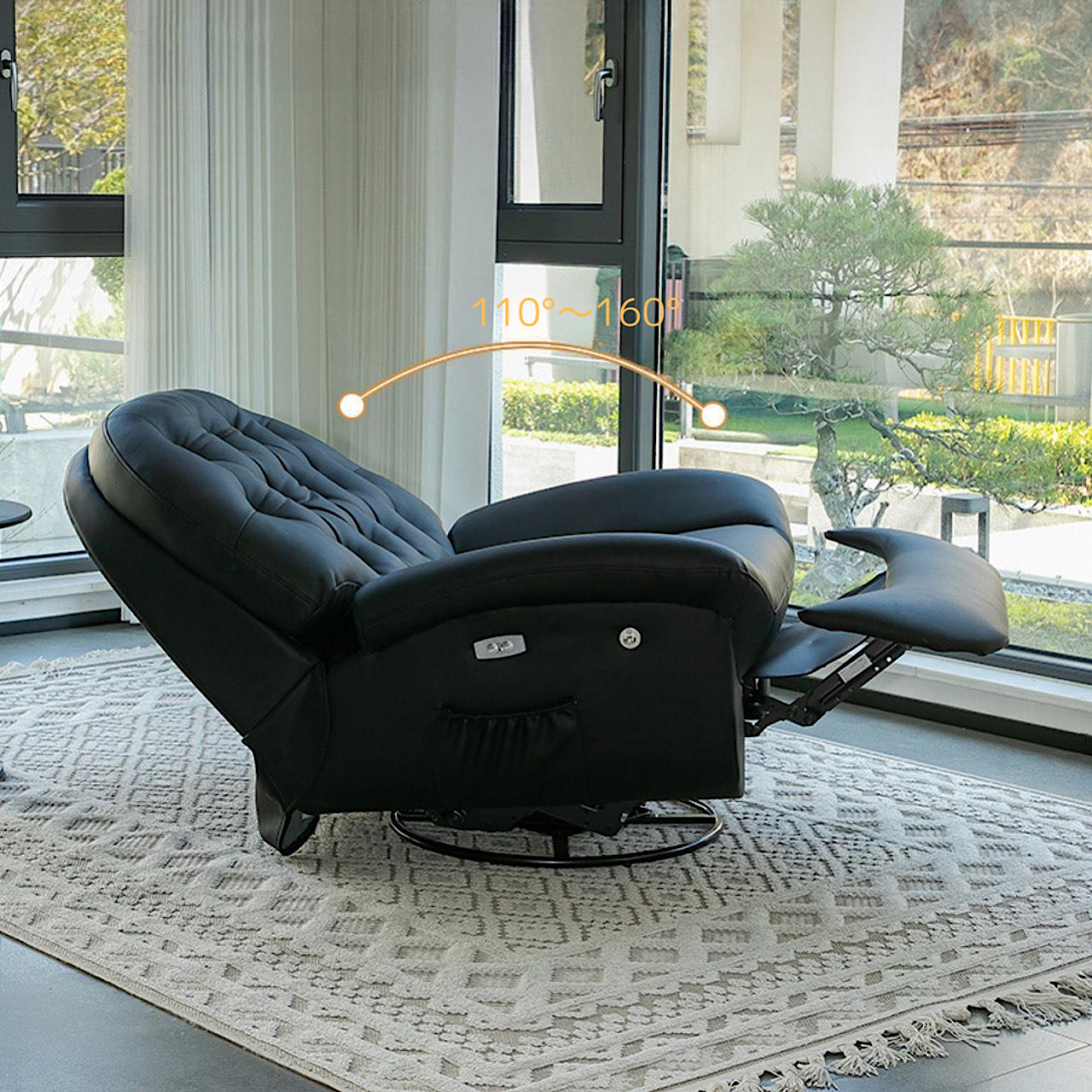 電動 シングル ソファ 多機能 エコレザー リクライニング ブラック ソファ