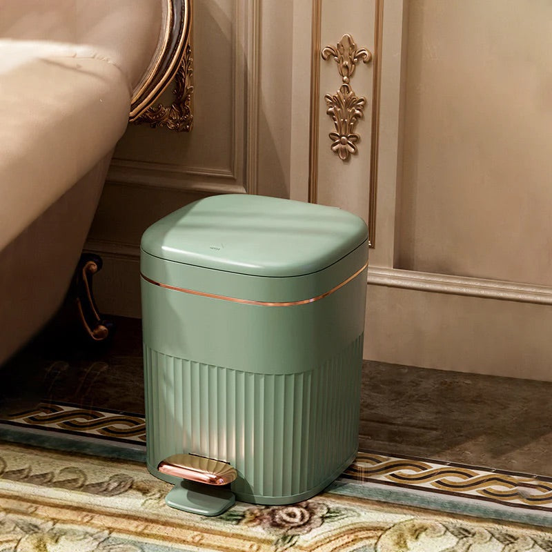 フタ付き エンボス おしゃれ ホワイト グリーン ゴミ箱