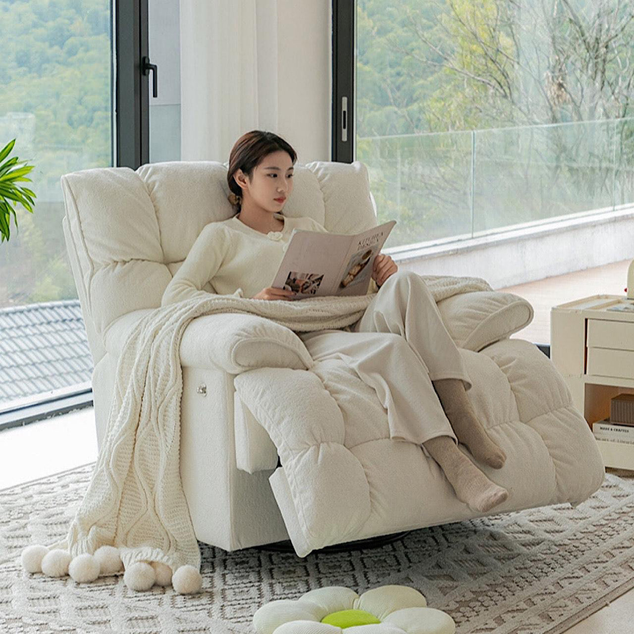 シングル ソファ 電動 家庭用 リビングルーム ベルベット ロッキング チェア ソファ