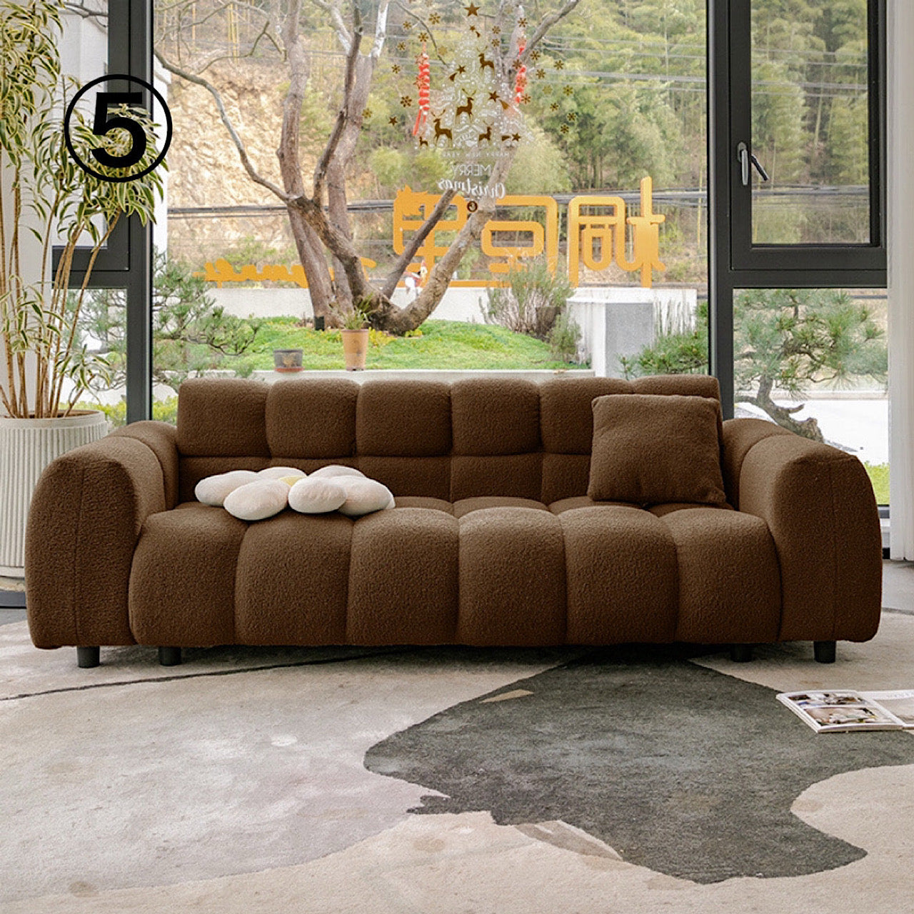 クリーム風 ファブリック ソファ リビング ルーム 家庭用 ダブルストレート ソファ モダン マシュマロ 羊 ウール ゆったり ソファ