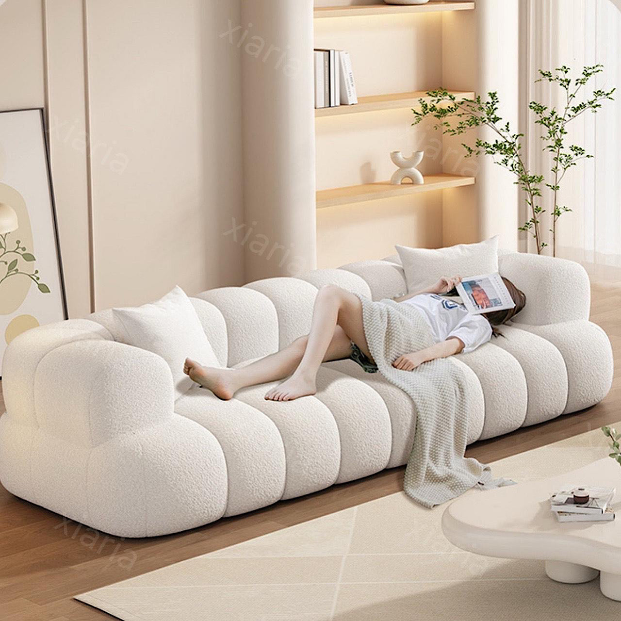 クリーム スタイル ラムウール ライト 高級小型 家庭用 ソファ リビングルーム ベッド ソファ