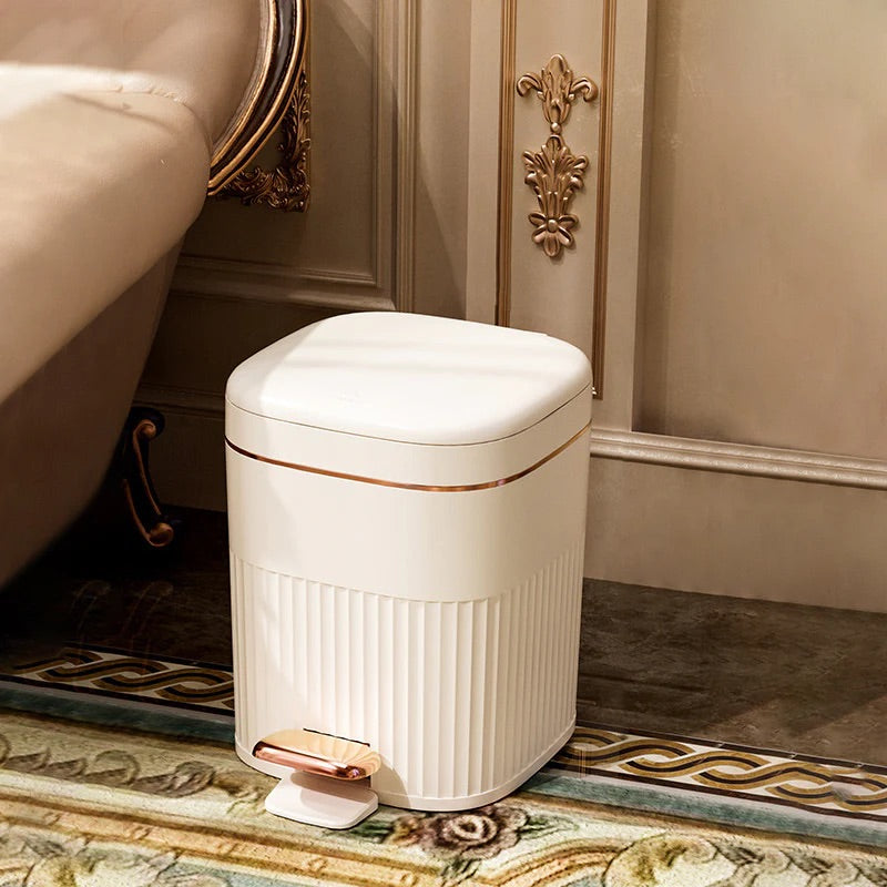 フタ付き エンボス おしゃれ ホワイト グリーン ゴミ箱