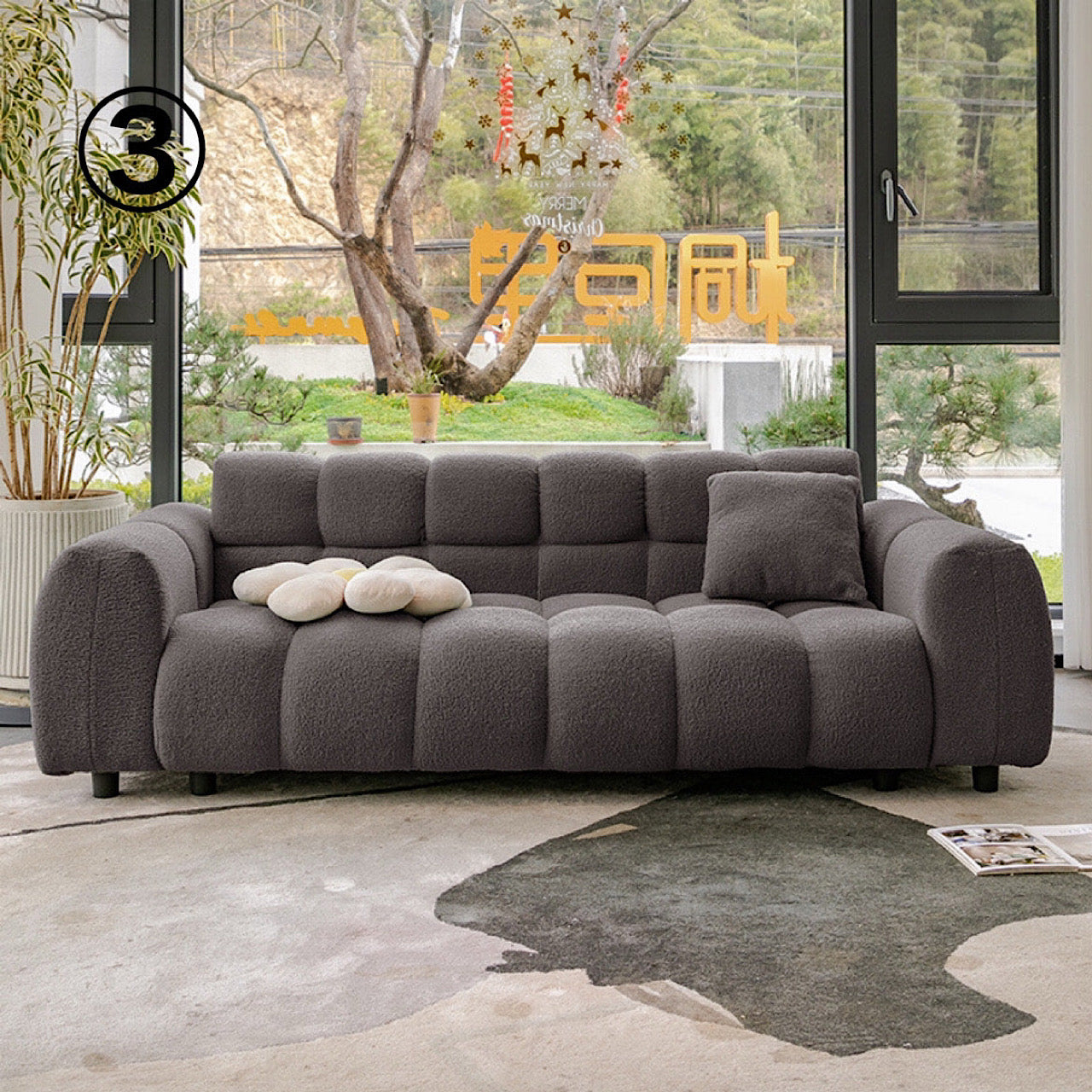 クリーム風 ファブリック ソファ リビング ルーム 家庭用 ダブルストレート ソファ モダン マシュマロ 羊 ウール ゆったり ソファ