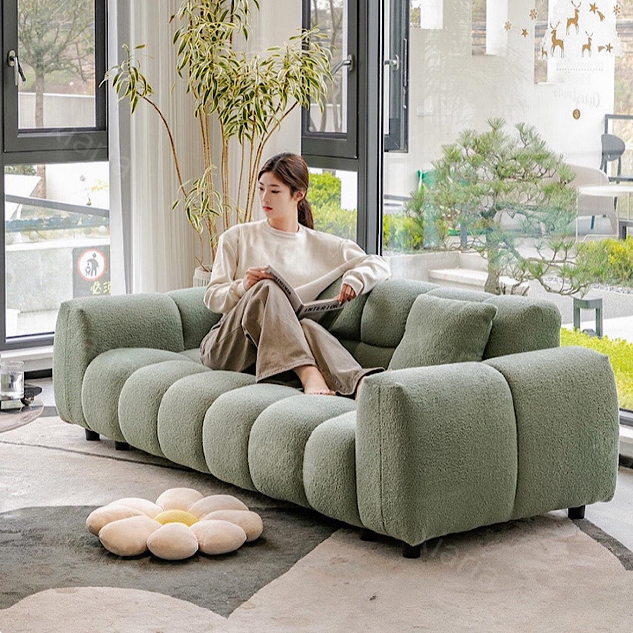 クリーム風 ファブリック ソファ リビング ルーム 家庭用 ダブルストレート ソファ モダン マシュマロ 羊 ウール ゆったり ソファ