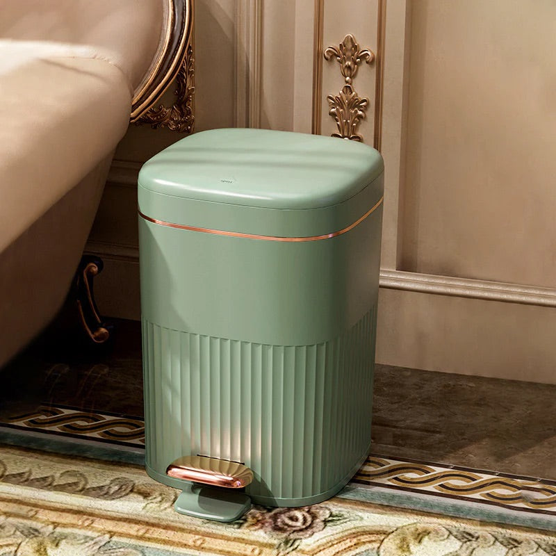 フタ付き エンボス おしゃれ ホワイト グリーン ゴミ箱