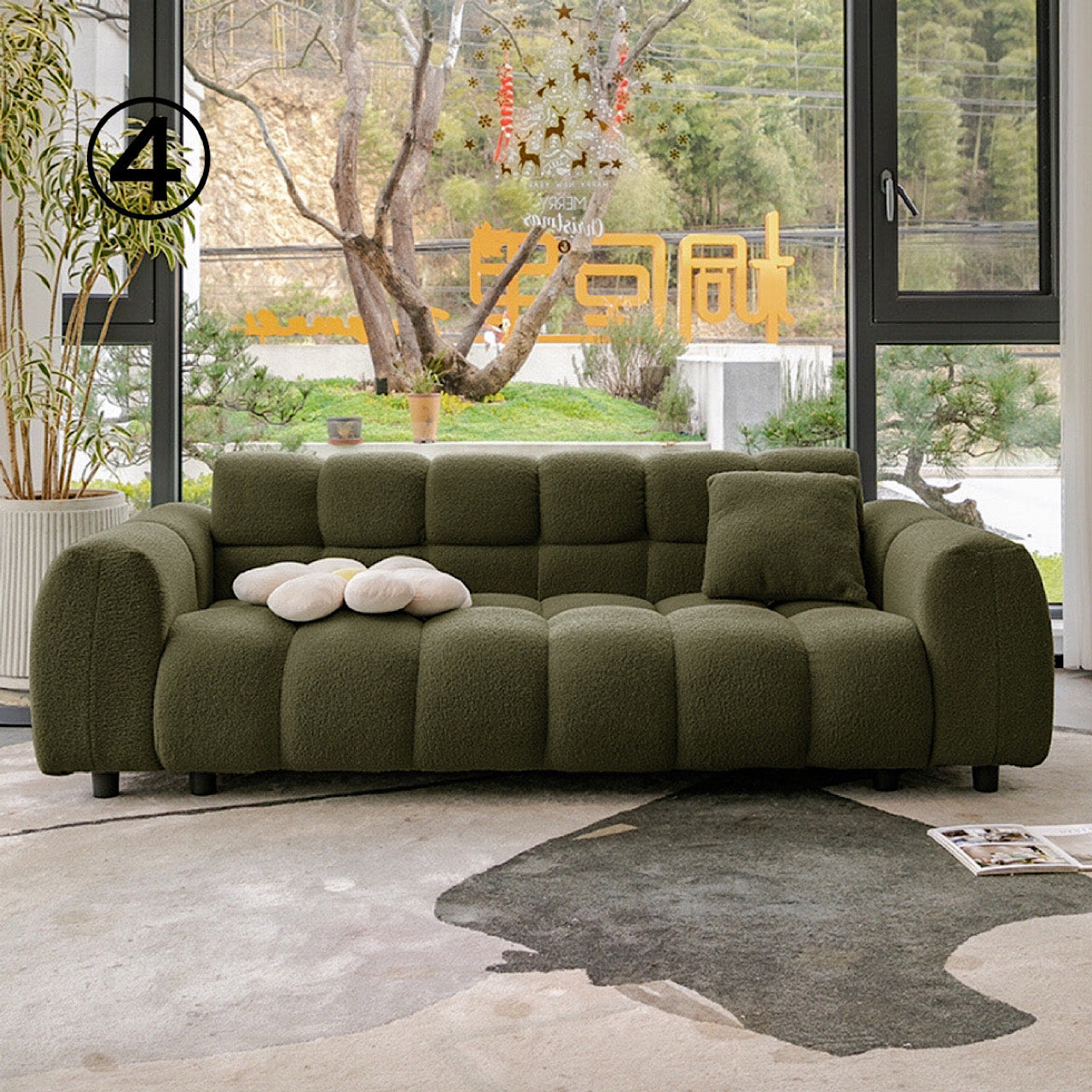 クリーム風 ファブリック ソファ リビング ルーム 家庭用 ダブルストレート ソファ モダン マシュマロ 羊 ウール ゆったり ソファ