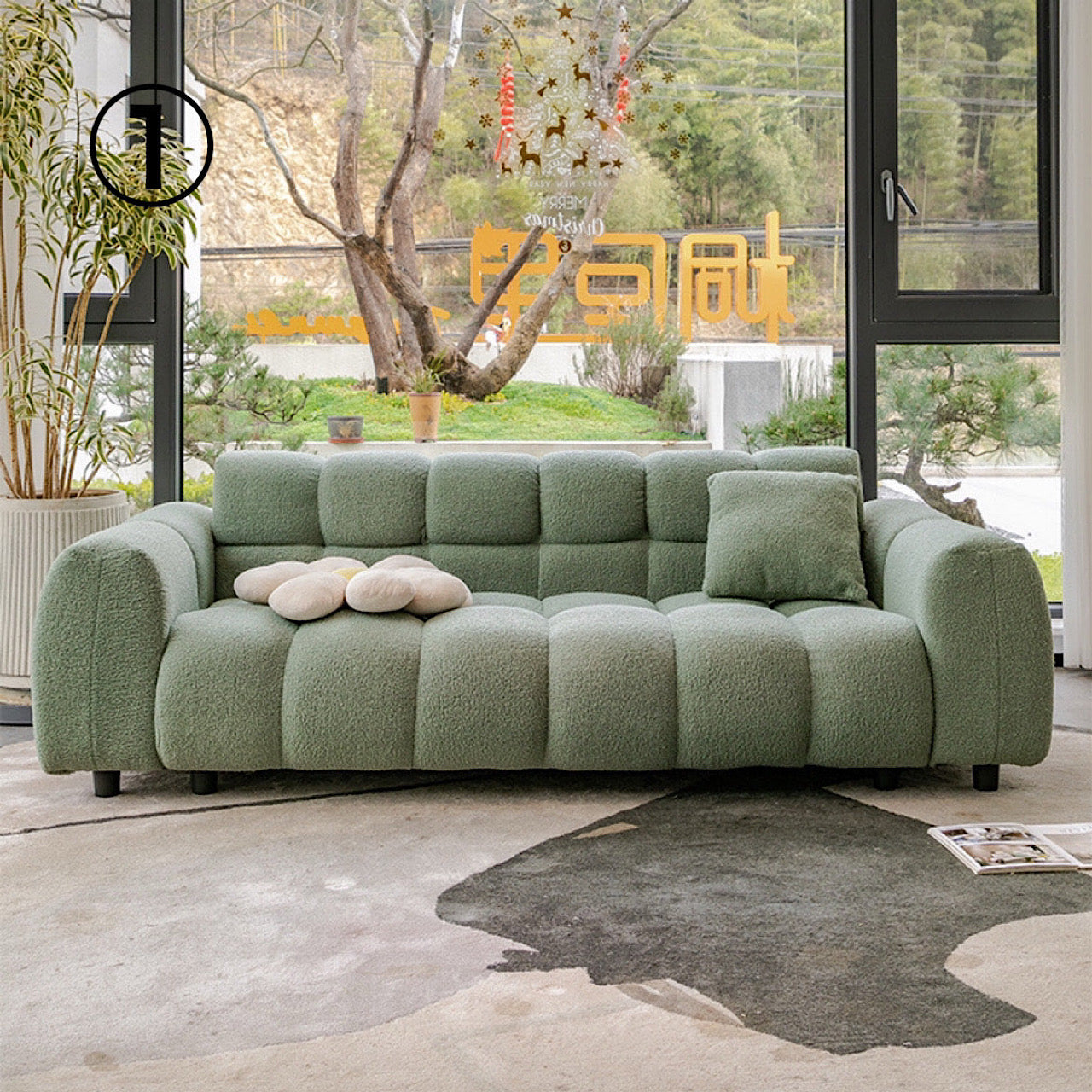 クリーム風 ファブリック ソファ リビング ルーム 家庭用 ダブルストレート ソファ モダン マシュマロ 羊 ウール ゆったり ソファ