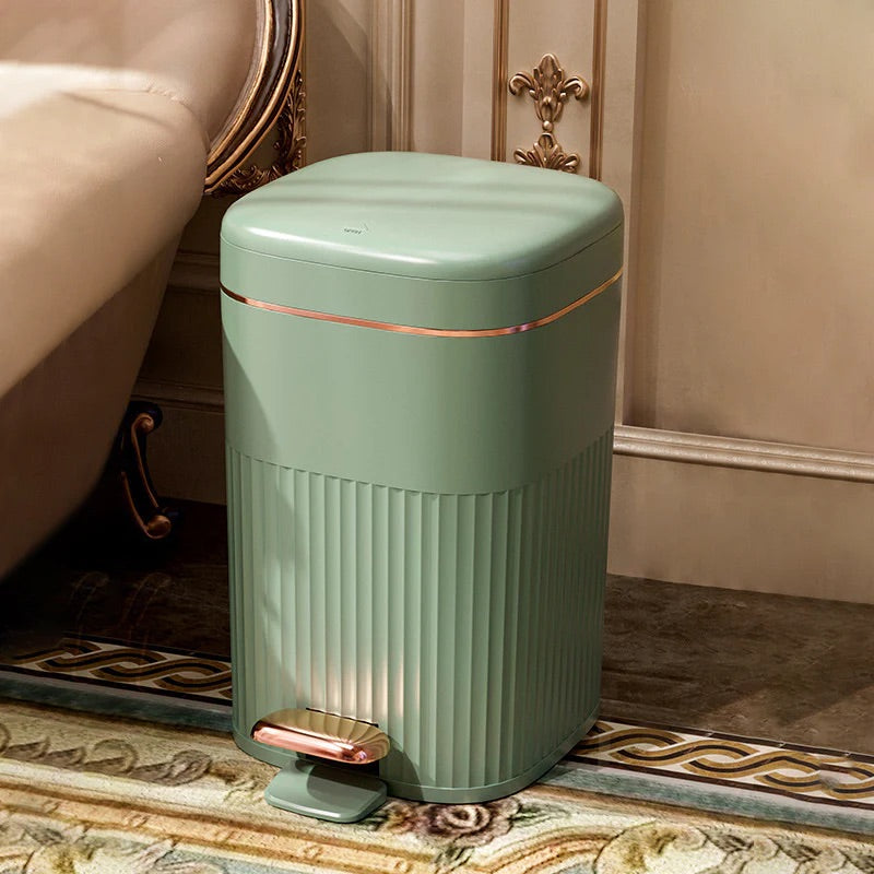 フタ付き エンボス おしゃれ ホワイト グリーン ゴミ箱