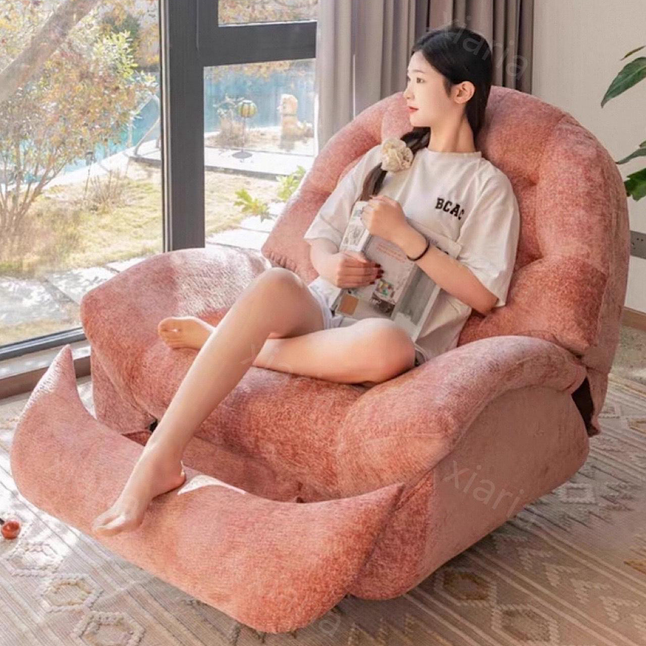 多機能 ロッキング チェア 電動回転 レジャー ベッド シングル ピンク ソファ