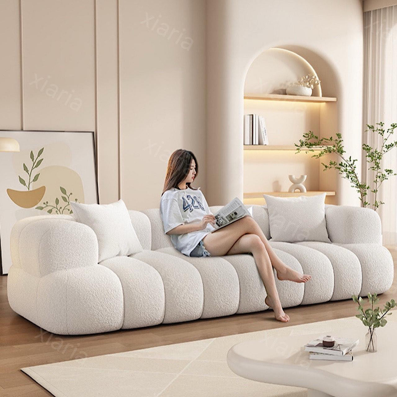 クリーム スタイル ラムウール ライト 高級小型 家庭用 ソファ リビングルーム ベッド ソファ