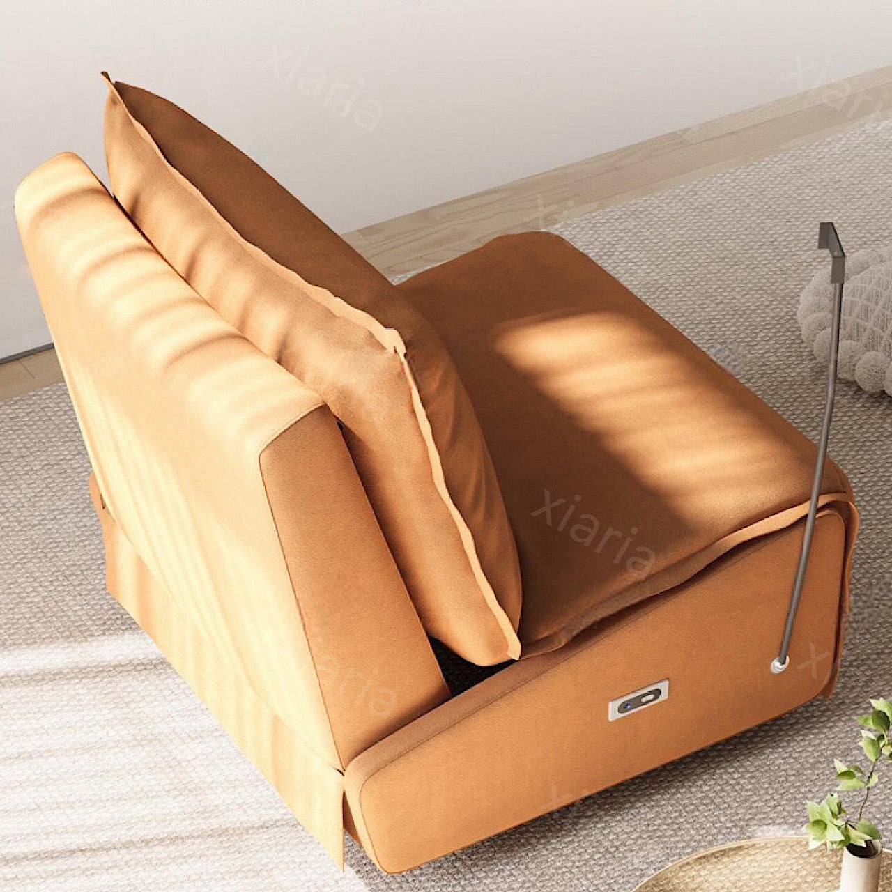 シングル 電動 リクライニング イタリアン ミニマリスト ハイバック ファブリック クリーム風 モダン ソファ