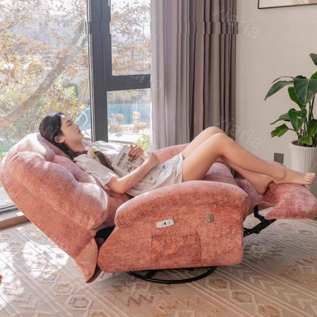 多機能 ロッキング チェア 電動回転 レジャー ベッド シングル ピンク ソファ