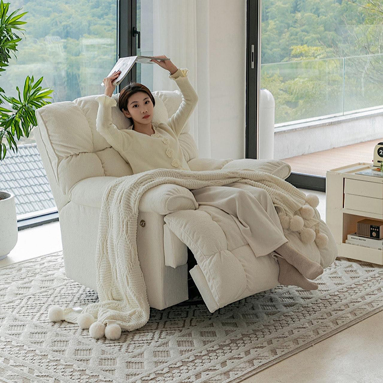 シングル ソファ 電動 家庭用 リビングルーム ベルベット ロッキング チェア ソファ